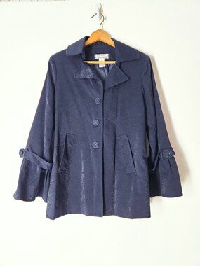 Simonton Says deep blue shimmering paisley textured lightweight jacket coat M